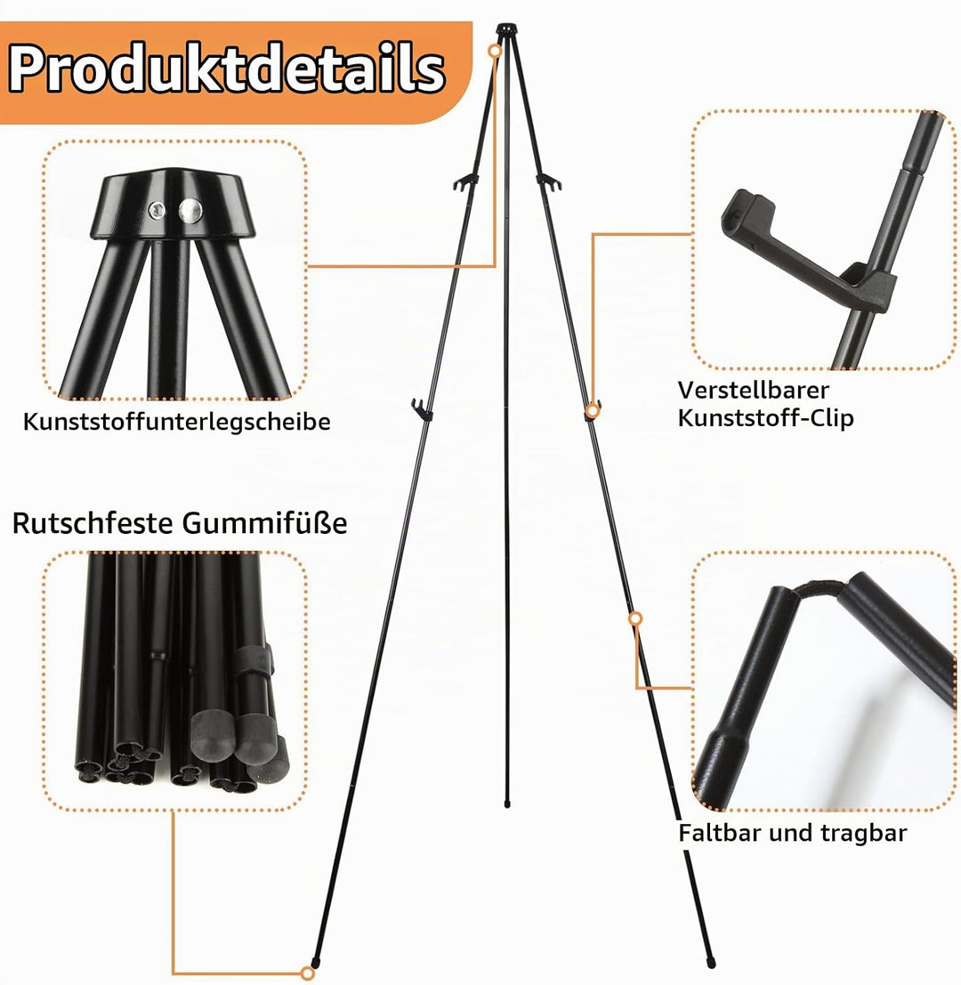 SHUESS 2 Stück Staffelei Schwarz, 160 cm Gross Staffelei hochzeit, Staffeleis Ständer Verstellbares
