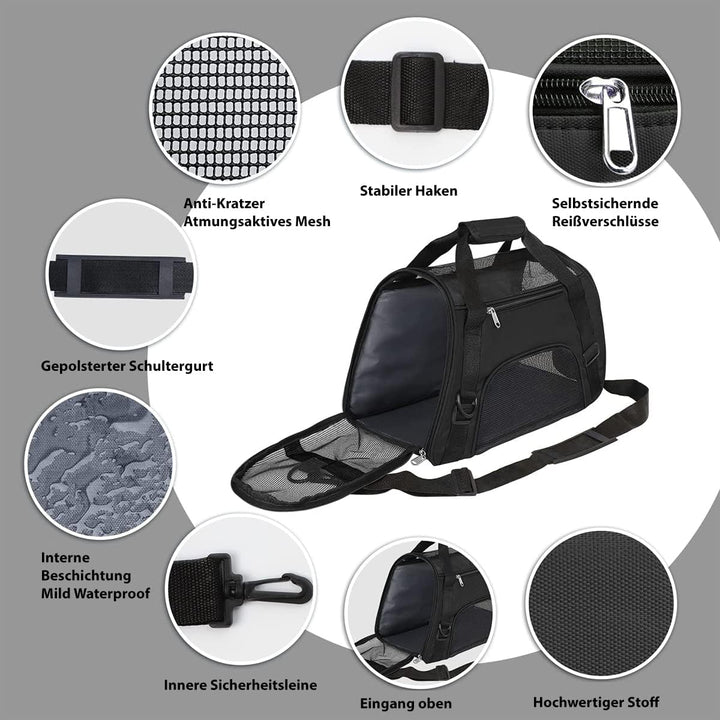 Hundetransportbox - Schwarz - M - 47 x 24.5 x 33 cm - Hundebox Hundetasche Katzenbox Autotransportbo