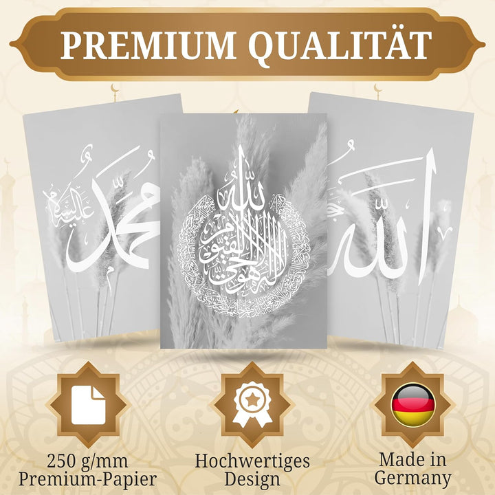 HAVA Artwork Grey Blessed Poster Set, Islamische Poster, Islamische Bilder, Islamische Dekoration, I
