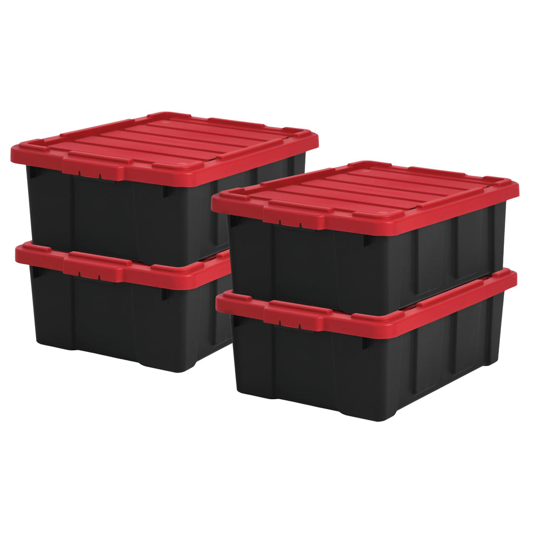 Iris Ohyama Heavy Duty Organisation Boxes, 43L, 4er-Set, Rot, Gross, Robust, Stapelbar, Aufbewahrung