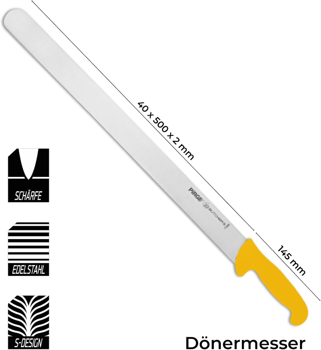 Pirge Butcher's Dönermesser 50 cm Gelb - Aufschnittmesser - Schärfstes Döner Langmesser - Schneideme