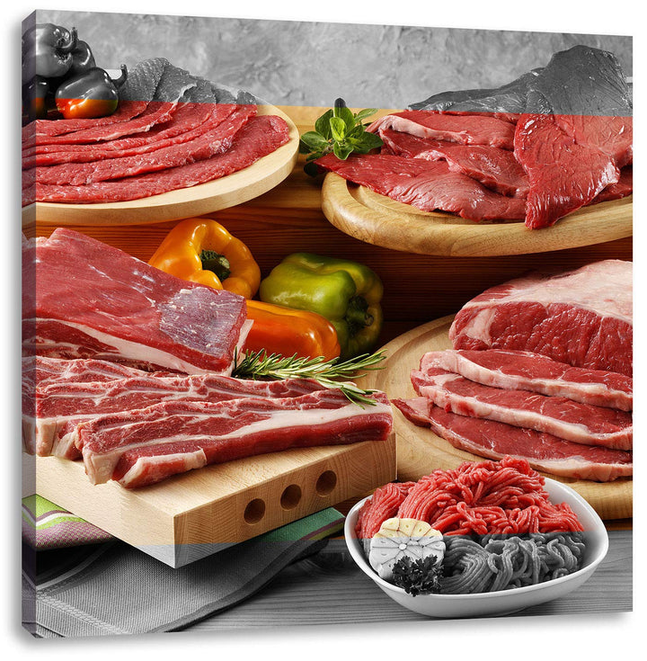 Pixxprint Saftige Fleisch Variationen als Leinwandbild Quadratisch/Grösse: 70x70 / Wandbild/Kunstdru