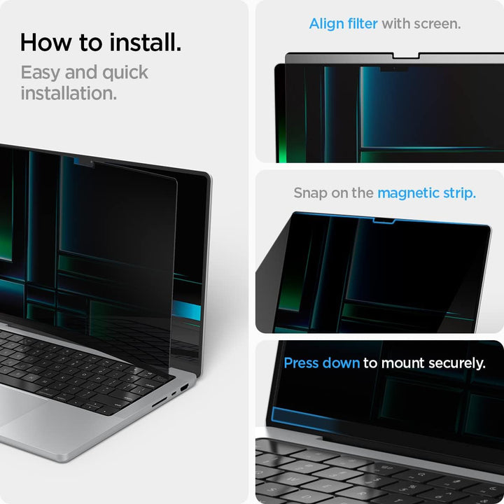 Spigen SafeView Magnetischer Blickschutzfilter für MacBook Pro 14 Zoll (ab 2021, M3 / M3 Pro / M3 Ma