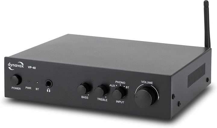 Dynavox VP-40 Stereo-Verstärker, kompakter HiFi-Verstärker mit Phono-Eingang für Plattenspieler, BT-