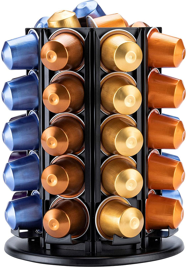 BAGOO Kaffee Kapselhalter für Nespresso 360-Grad-Drehung mit Zentraler Zusätzlicher Pod-Aufbewahrung