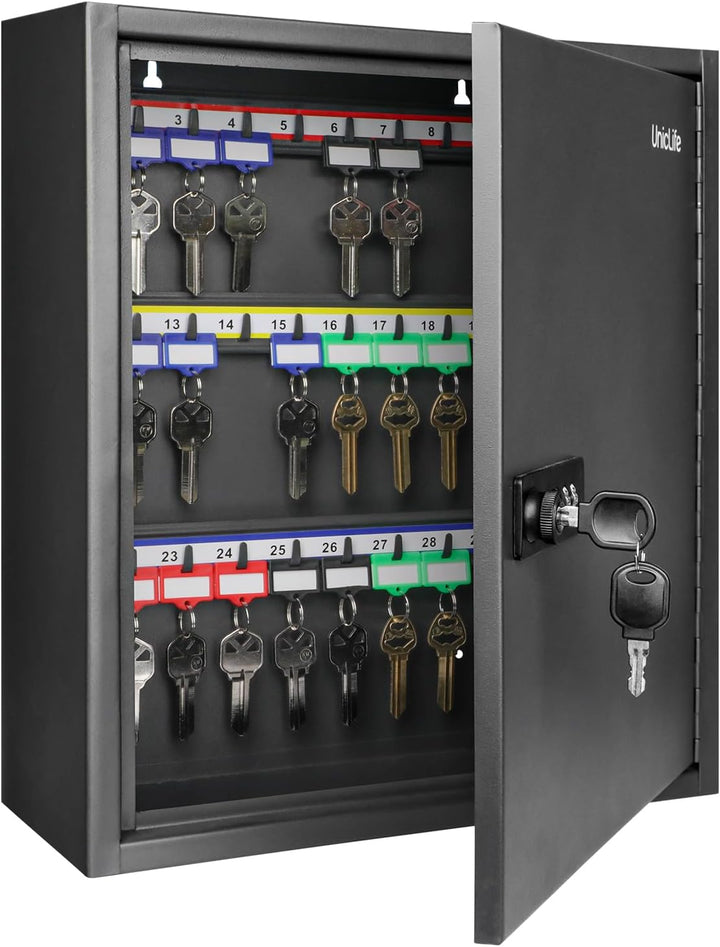 Uniclife 60 Positionen Schlüsselschrank mit Kombination und Schlüsselschloss, zurücksetzbar, schwarz