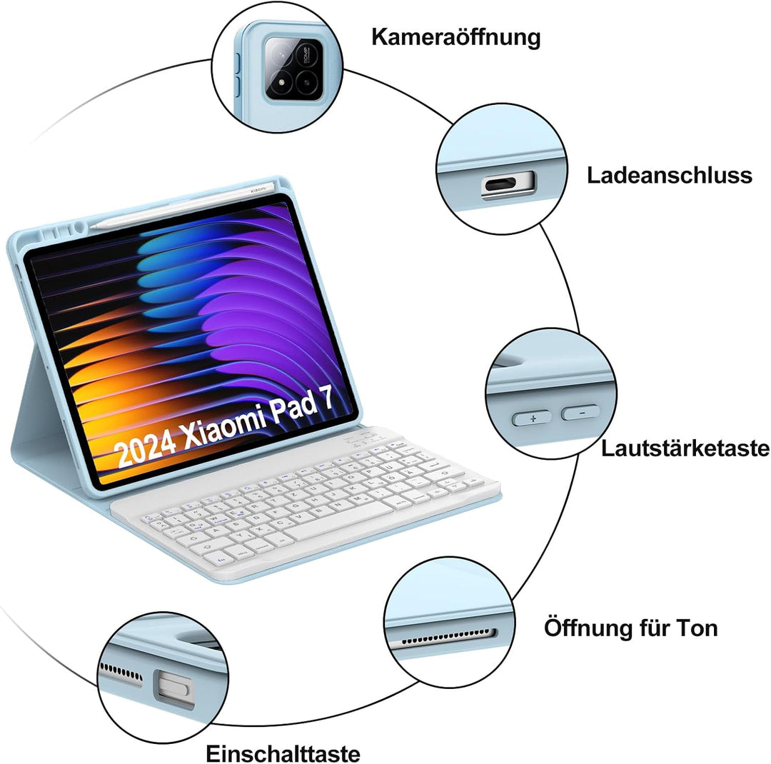 IVEOPPE Hülle mit Tastatur für Xiaomi Pad 7/Pad 7 Pro 11.2", Tastatur für Xiaomi Pad 7, Abnehmbare M