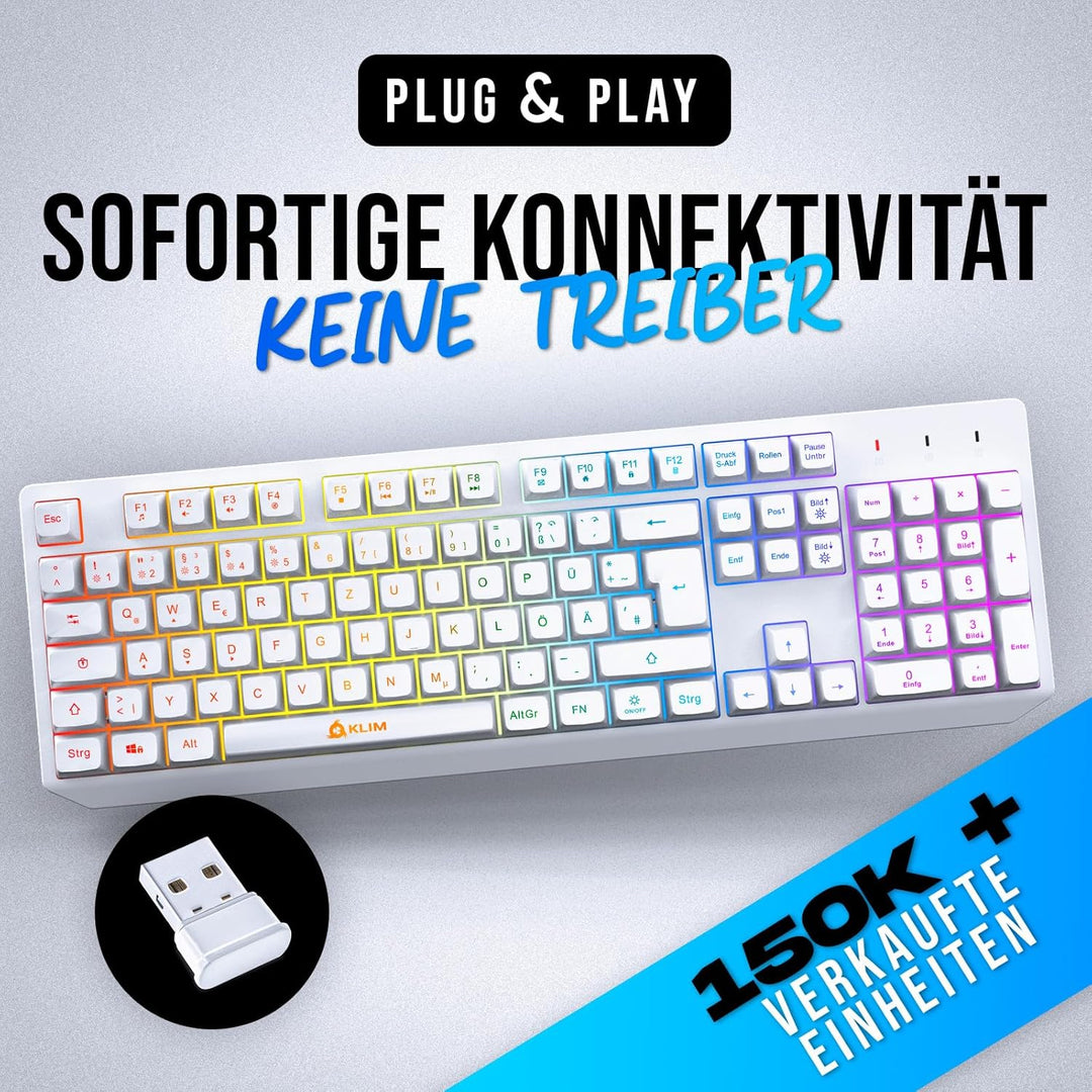 KLIM Chroma Wireless Gaming Tastatur Kabellos QWERTZ DEUTSCH - NEU 2024 - Langlebig, Ergonomisch, Wa