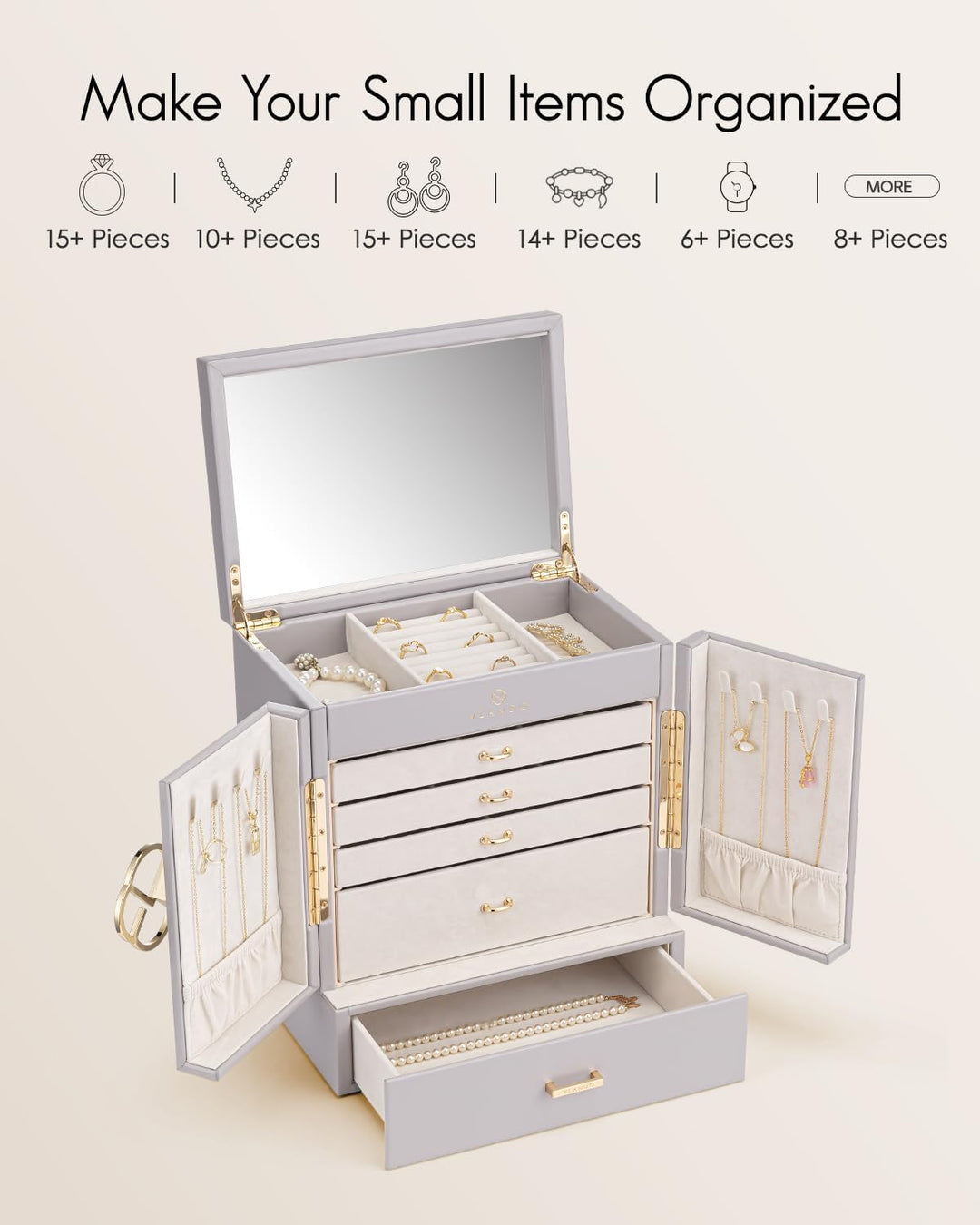 Vlando Schmuckaufbewahrung Gross, Schmuckschatulle Schmuck Organizers Gross XXL, Schmuckkästchen mit
