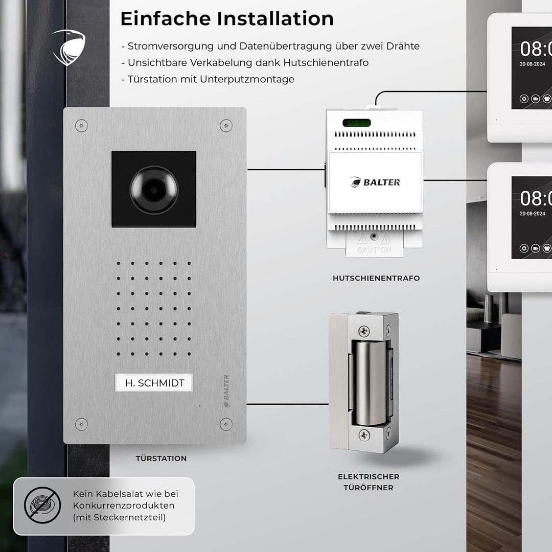 Entri Video Türsprechanlage, Unterputz Türklingel mit Kamera, Smartphone App, 1 Familienhaus, Video