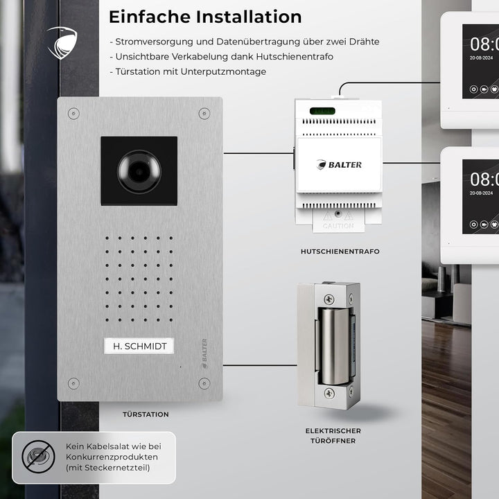 Entri Video Türsprechanlage, Unterputz Türklingel mit Kamera, Smartphone App, 1 Familienhaus, Video