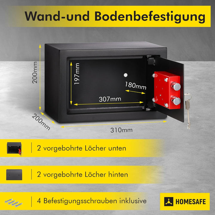 Homesafe HV20K Tresor Safe mit Schlüssel-Schloss, 20x31x20cm (HxWxD), Carbon Satin Schwarz, 20x31x20