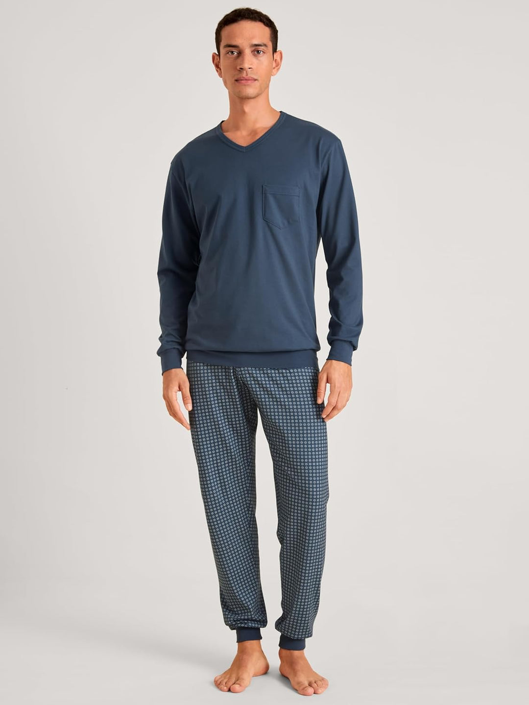 CALIDA Relax Imprint Bündchen-Pyjama Herren 56 Saragossa Blue, 56 Saragossa Blue