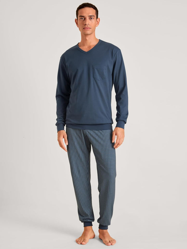 CALIDA Relax Imprint Bündchen-Pyjama Herren 56 Saragossa Blue, 56 Saragossa Blue