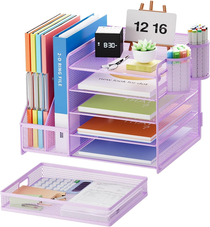 Marbrasse Schreibtisch Organizer mit Aktenhalter, 5 Ebenen Papier Briefablage mit Schublade und 2 St