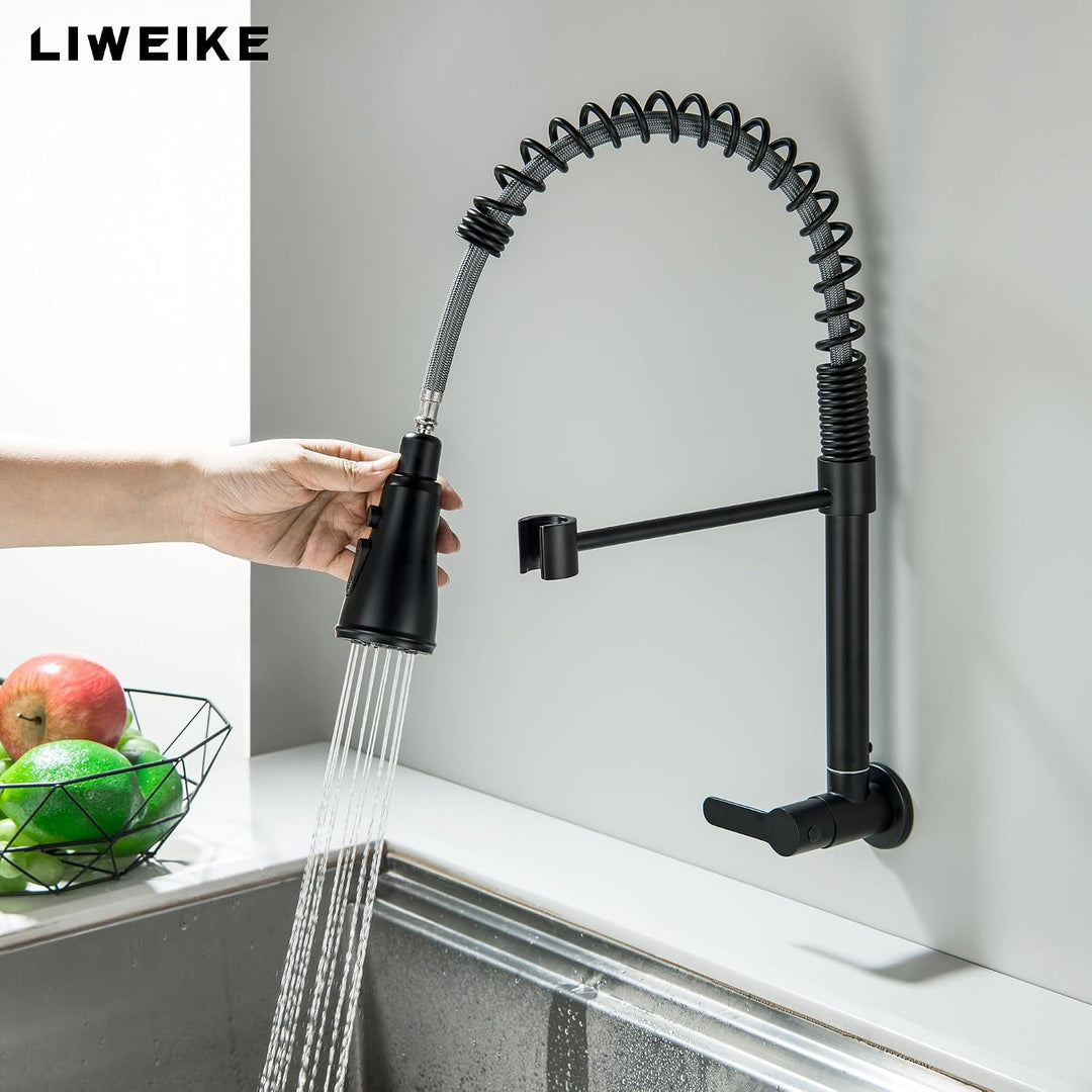 LIWEIKE Wasserhahn Kaltwasser Schwarz, 360° Drehbarer Kaltwasser armaturen mit 3 Strahlarten Wasserh