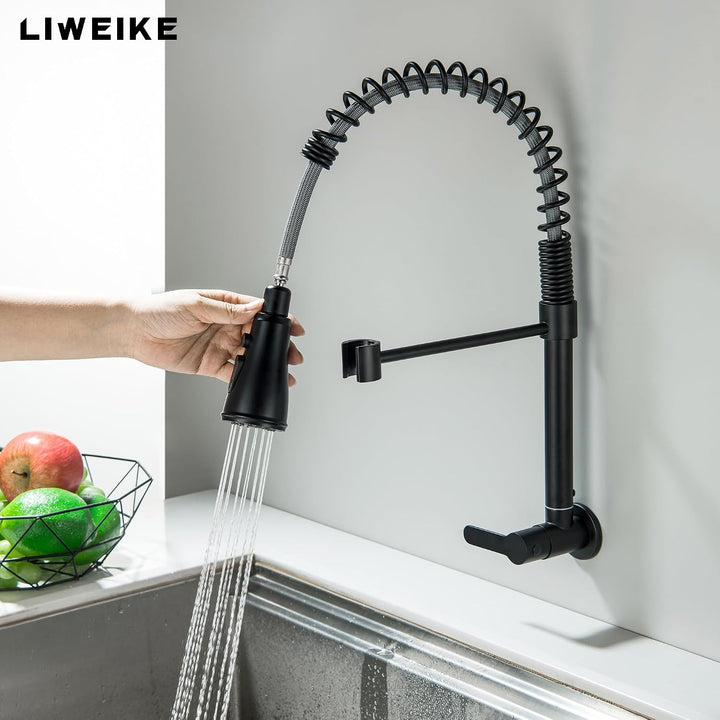 LIWEIKE Wasserhahn Kaltwasser Schwarz, 360° Drehbarer Kaltwasser armaturen mit 3 Strahlarten Wasserh