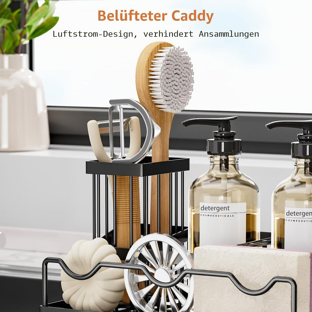 Erweitert Spülbecken Organizer, Schwarz Küchen Organizer Spüle mit Abflusspfanne, Spülschwammhalter