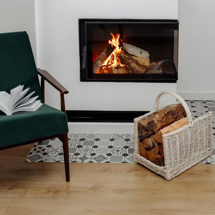 Creative Home Gross Kaminkorb Weiss Holzkorb Kaminholzkorb Rattan | 45 x 30 x 47 cm | Aufbewahrung R