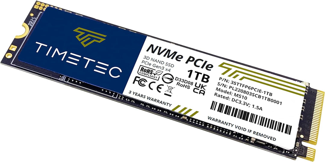 Timetec 1TB SSD NVMe PCIe Gen3x4 8 Gb/s M.2 2280 3D NAND TLC 600 TBW Hochleistungs-SLC-Cache Lese-/S