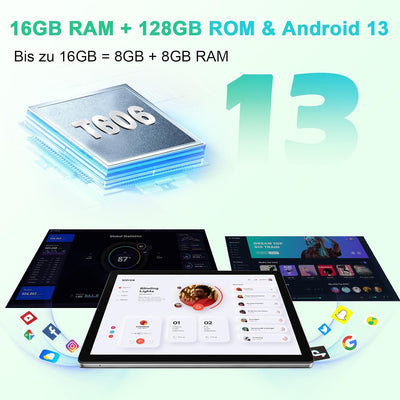 Blackview Gaming Tablet 10 Zoll, Tab80 Tablet Android 13,16GB RAM + 128GB ROM(1TB TF), Octa-core, 4G