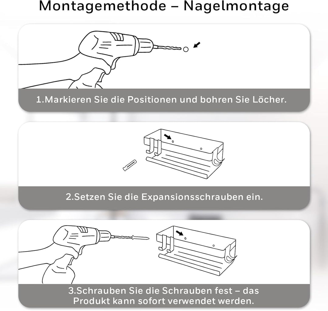 Duschregal Ohne Bohren – Badablage (23 x 10 x 8 cm) mit zwei Haken und Rasiererhalter, zwei Montagem