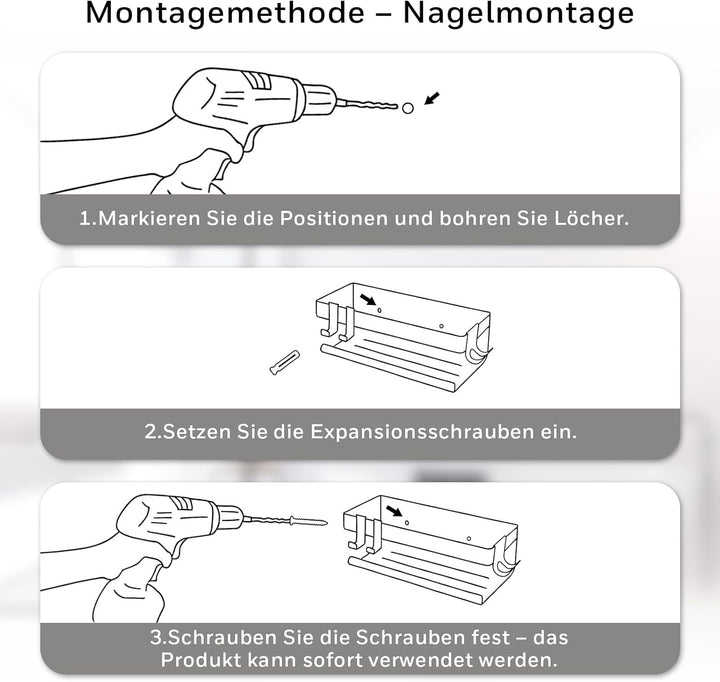 Duschregal Ohne Bohren – Badablage (23 x 10 x 8 cm) mit zwei Haken und Rasiererhalter, zwei Montagem