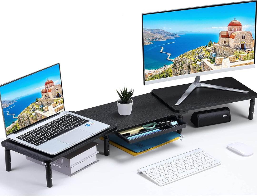 ETHU Dual-Monitor-Ständer, Doppelmonitor-Riser für Länge und Winkel verstellbarer Desktop-Monitor-Re