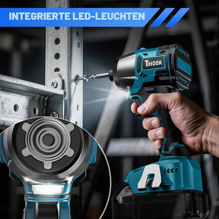 Akkuschrauber für Ma-kita 18V, 200Nm Bürstenloser Schlagbohrschrauber, 1/4" Bohrschrauber mit LED Li