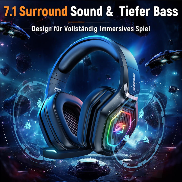 Ozeino Kabelloses Gaming-Headset mit Mikrofon, 2,4 G & Typ-C-Sender – 30 Stunden Akkulaufzeit – RGB-