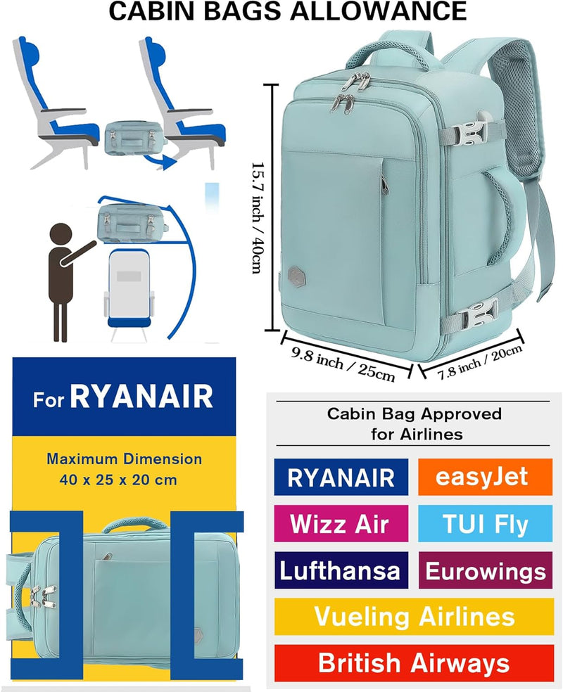 VANKEV für Ryanair Handgepäck 40x20x25 Laptop Rucksack Reiserucksack Klein Handgepäck Tasche Rucksac