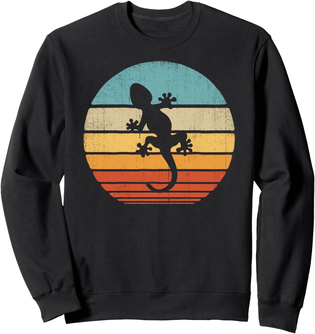 Gecko Retro Vintage 60er 70er Jahre Sonnenuntergang Eidechse Reptilien Tier Herren Sweatshirt