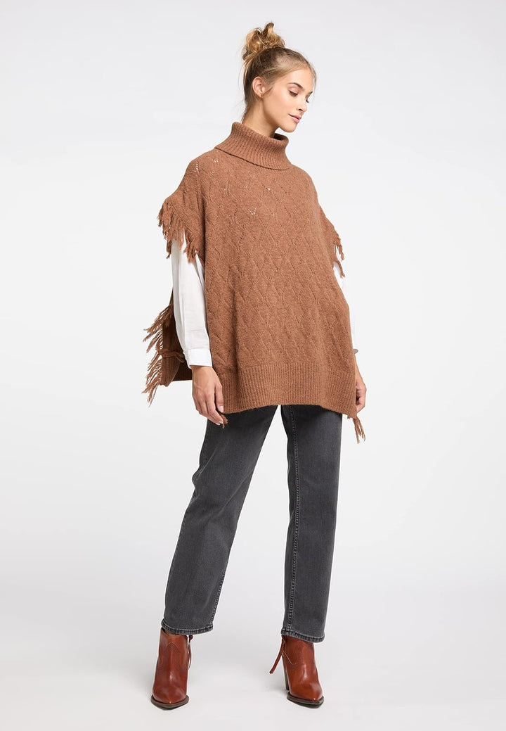 IZIA Damen Strick Poncho XS-S Braun, XS-S Braun
