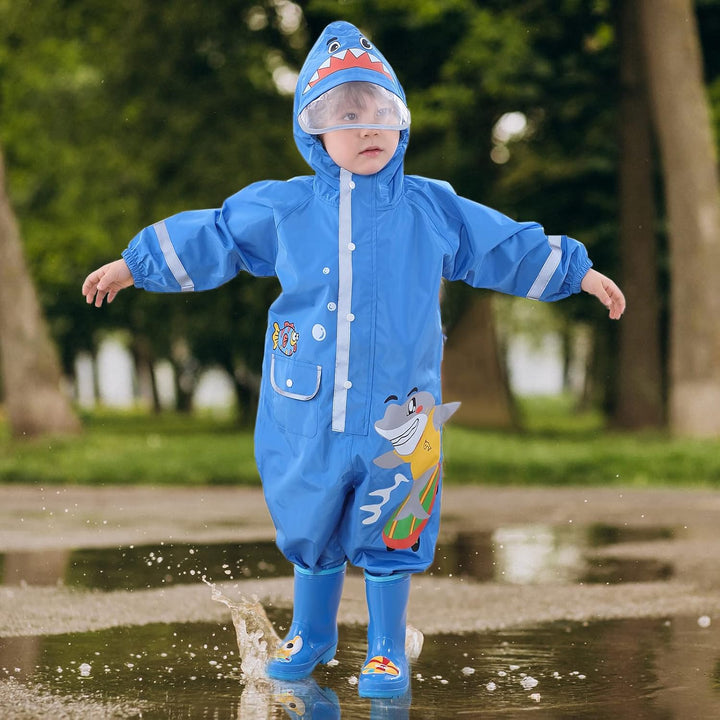 Kinder Regenanzug - Jungen Mädchen Regenmantel Wasserdichter Regenponcho Niedlicher Cartoon-Muster R