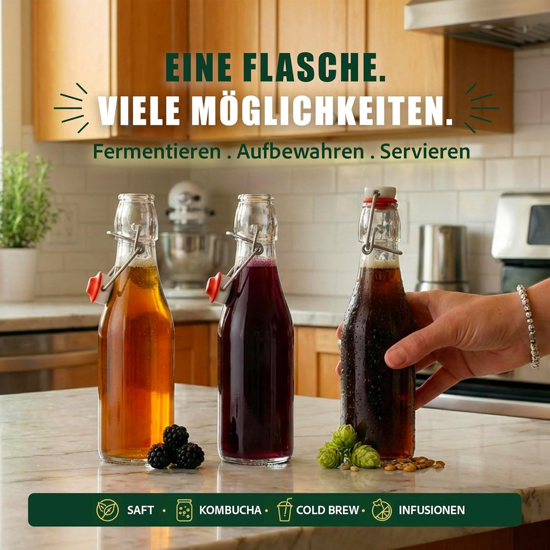 12 Stück 250 ml Bügelflaschen Bügelflasche Glasflasche mit Bügelverschluss Drahtbügel Flasche Bügelv