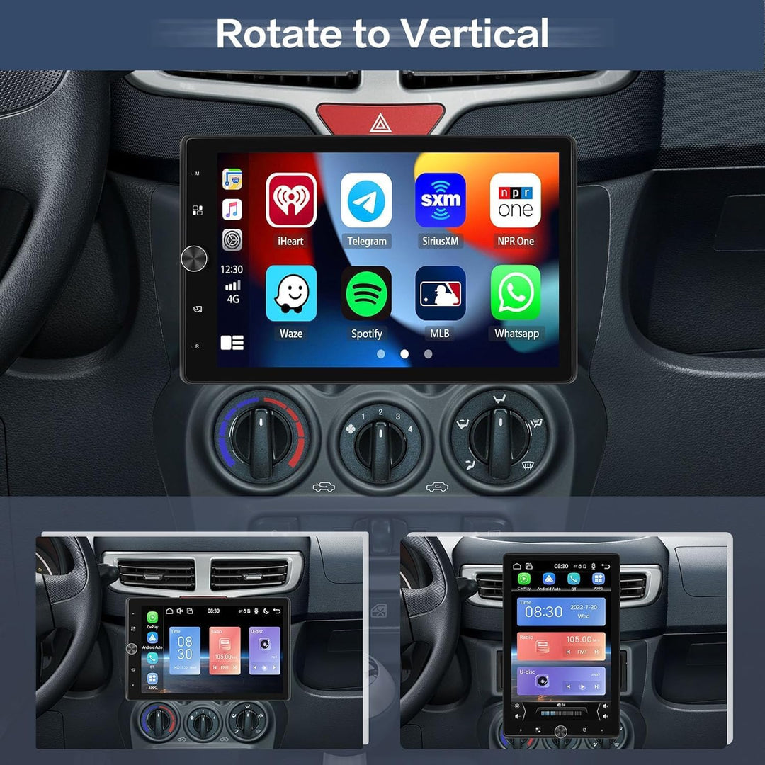 Hikity 1 Din Apple CarPlay Autoradio mit Bildschirm Gedreht Android Auto Radio mit 10,4 Zoll Touch D