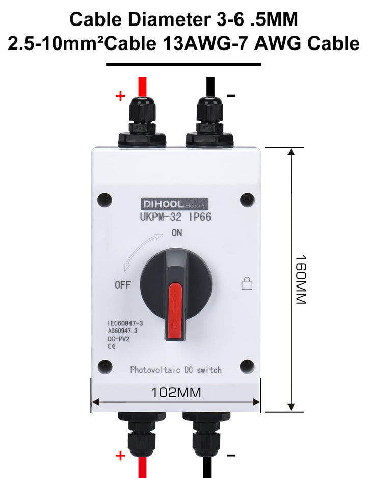 DIHOOL DC Trennschalter Leistungsschalter IP65 Wasserdicht 32a 1200V PV Combiner Box For Solaranlage