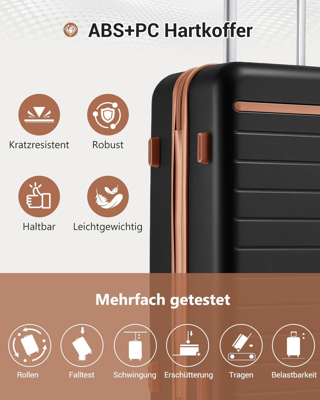 KONO Handgepäck Koffer 55x40x20cm, 34L Hartschalen Reisekoffer für Kurztrips und Business, Koffer Tr