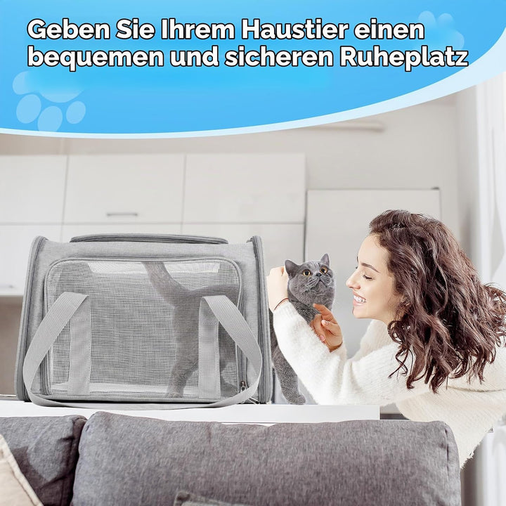 AiQInu Transporttasche Katze Hund Faltbare, Hundetransportbox mit Einstellbar Schultergurt, Tragfähi