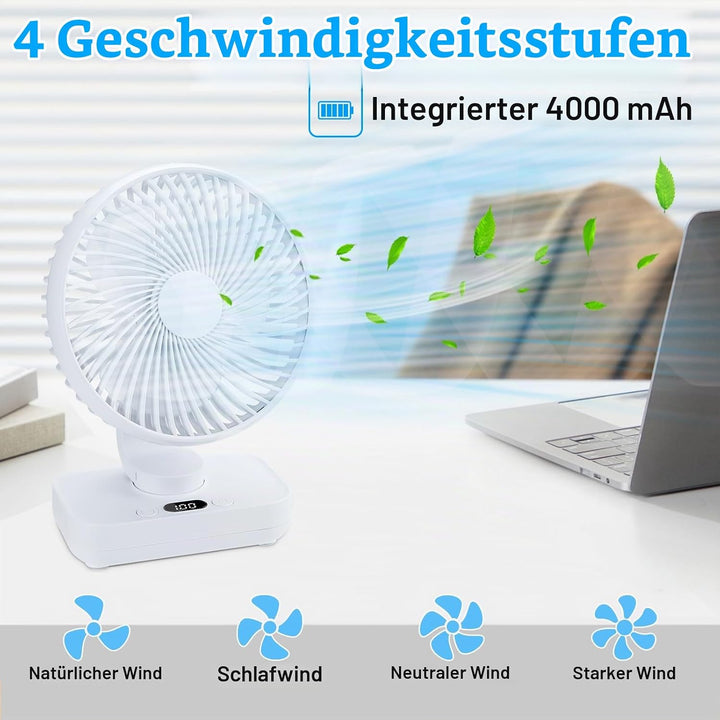 USB Tischventilator Oszillierend, Mini Ventilator Sehr Leise mit 4000mAh Batterie, Persönlicher Tisc