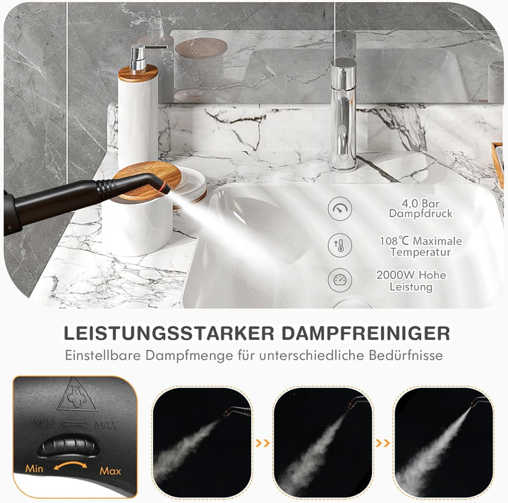GOPLUS Dampfreiniger, Dampfdruck: max. 4,0 bar, variabler Dampf, Aufheizzeit: 5 Min., Leistung: 2000