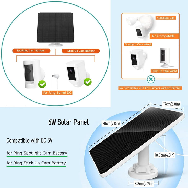 6W Solarpanel für Ring Kamera, für Ring Solarmodule, für Ring Kamera Solarpanel kompatibel für Ring