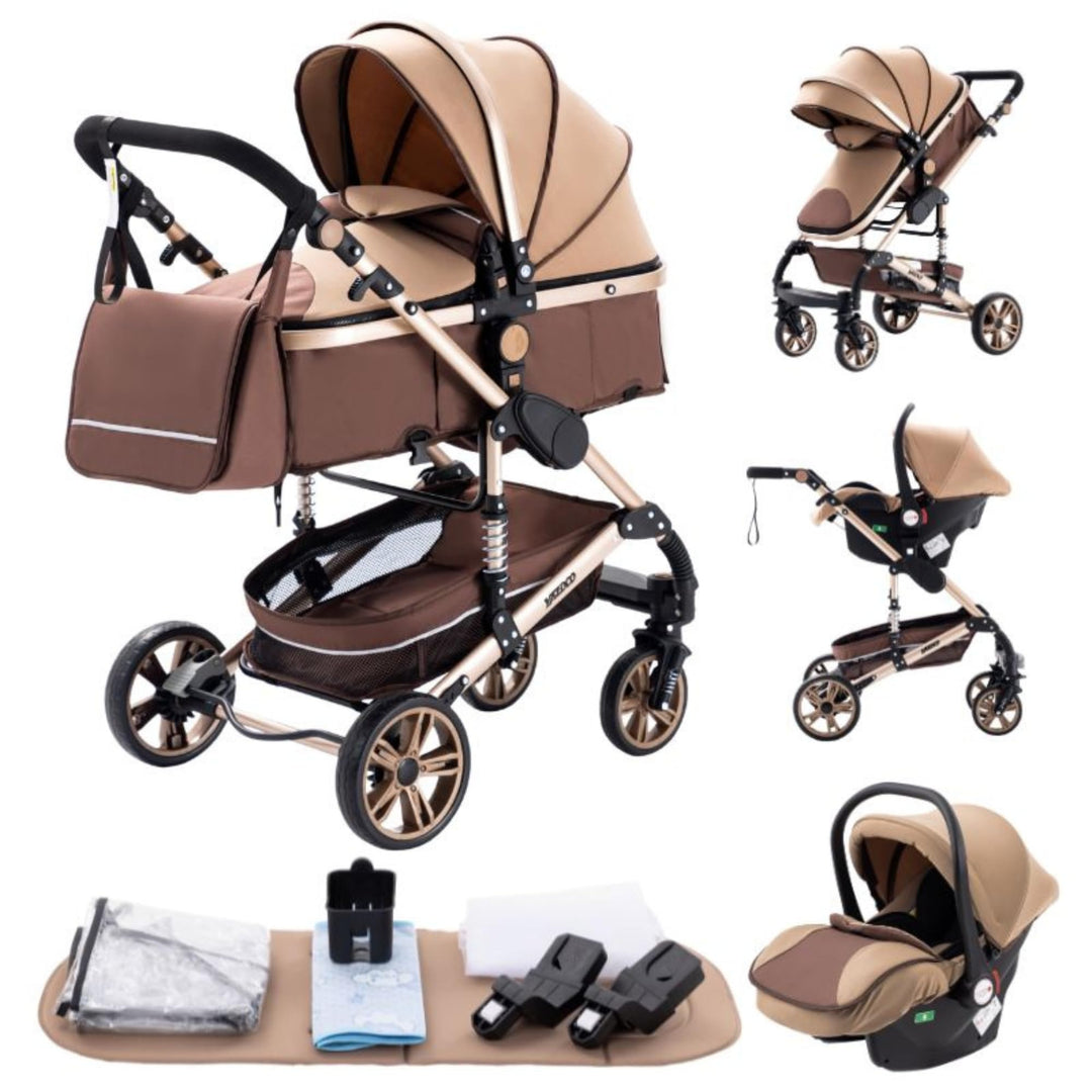 YAZOCO kinderwagen 3 in 1, Zusammenklappbar kinderwagen mit Wickeltasche,Komplettset Becherhalter,Mo