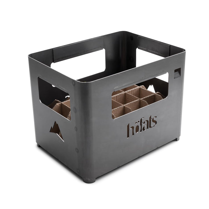 höfats - Beer Box Feuerschale - Getränkekiste, Feuerkorb, Grill, Flaschenöffner und Hocker in einem