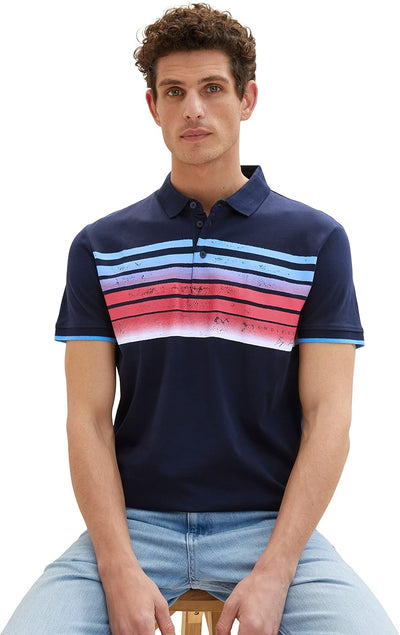 TOM TAILOR Herren Poloshirt mit Streifen-Print, 10668 - Sky Captain Blue