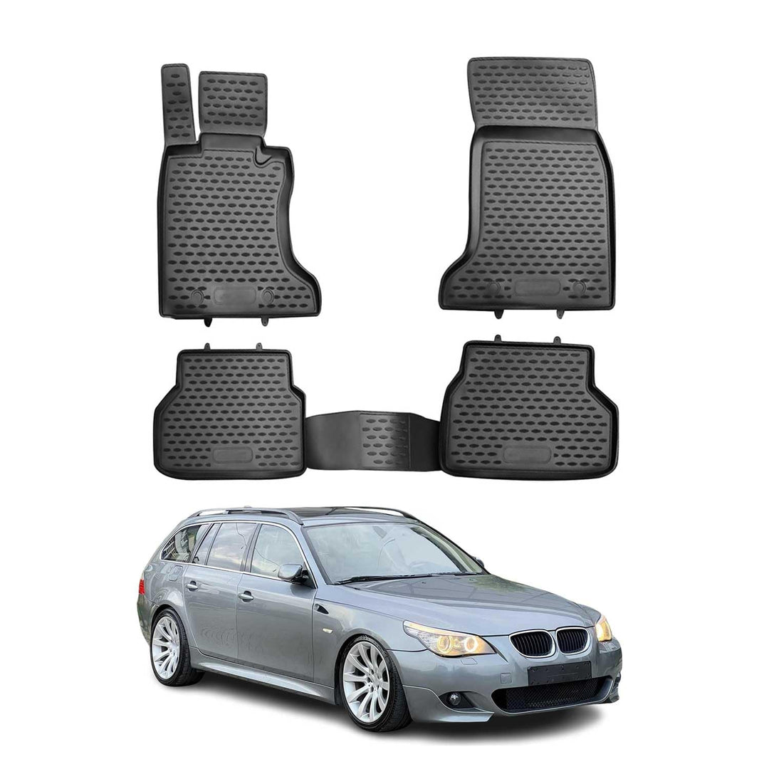 OMAC Gummi Fussmatten kompatibel mit BMW 5er Limo Touring E60 E61 2003-2010 TPE Automatten Schwarz S