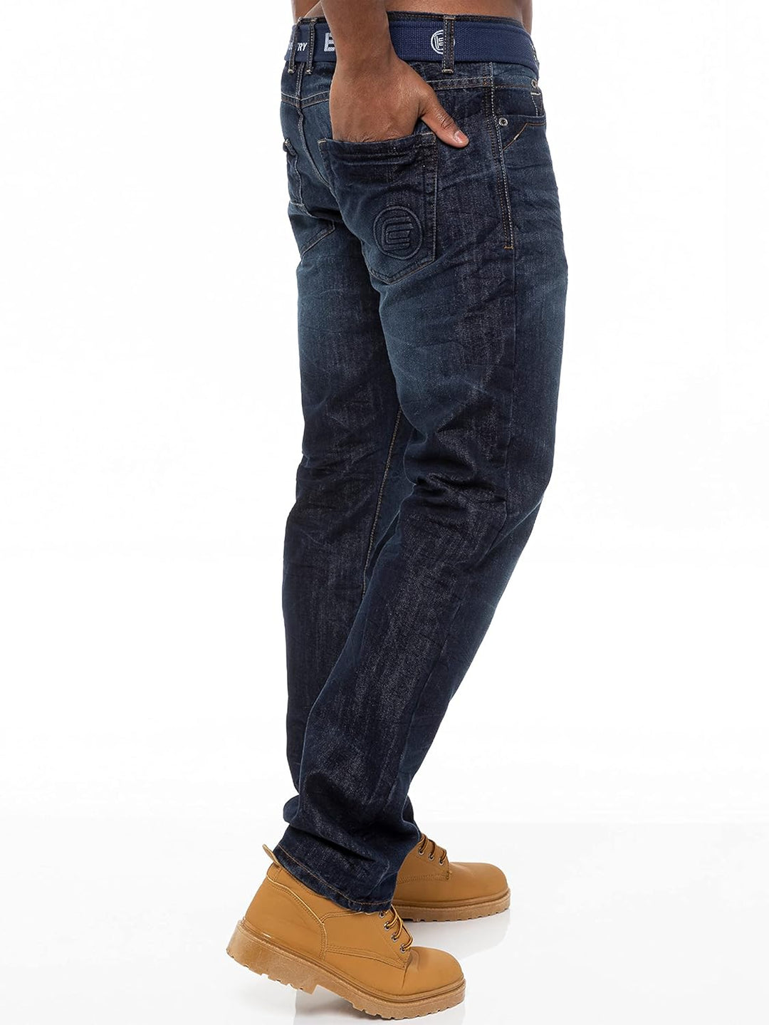 Enzo Designer-Herren-Jeans mit geradem Bein, normale Passform, Denim-freier Gürtel, King-Size-Grösse