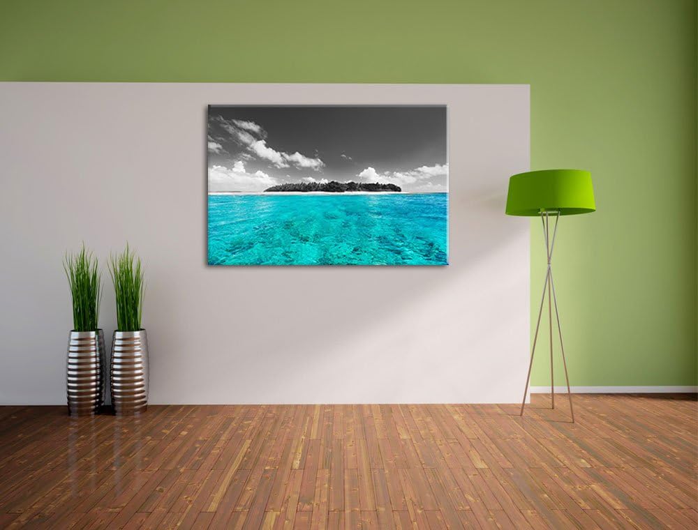 Malediven mit traumhaften azurblauen Wasser schwarz/weiss Format: 100x70 auf Leinwand, XXL riesige B