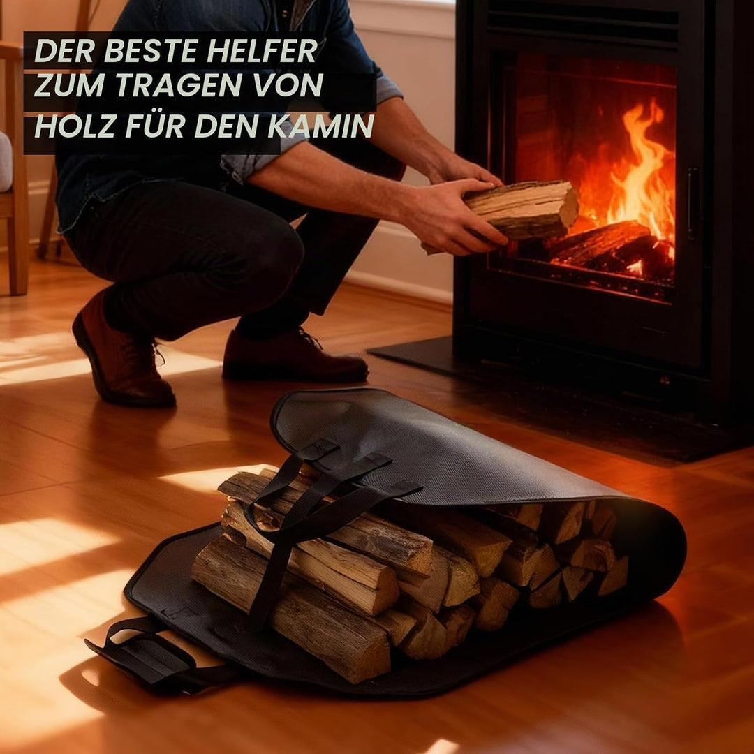 Brennholztasche und feuerfeste Kaminmatte, tolles Geschenk für die Hütte, grosse Brennholz-Tragetasc