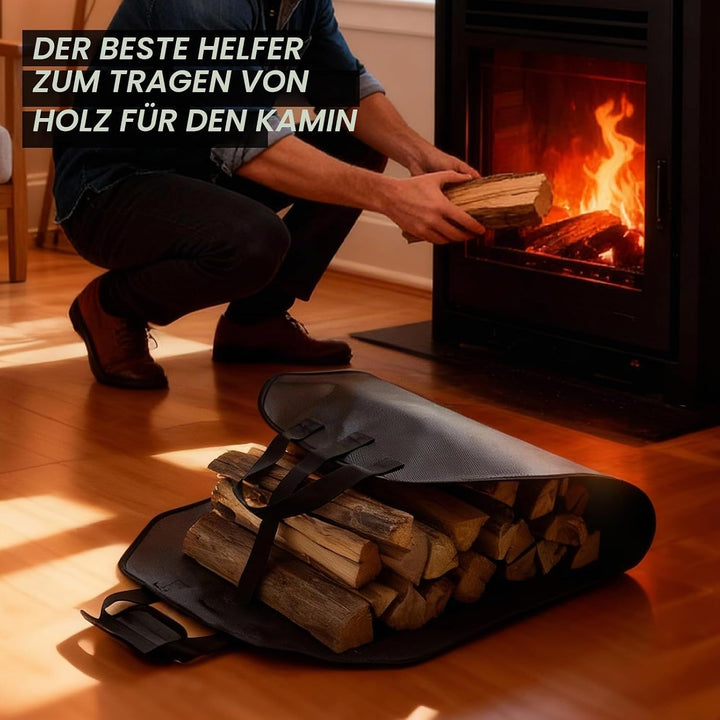 Brennholztasche und feuerfeste Kaminmatte, tolles Geschenk für die Hütte, grosse Brennholz-Tragetasc